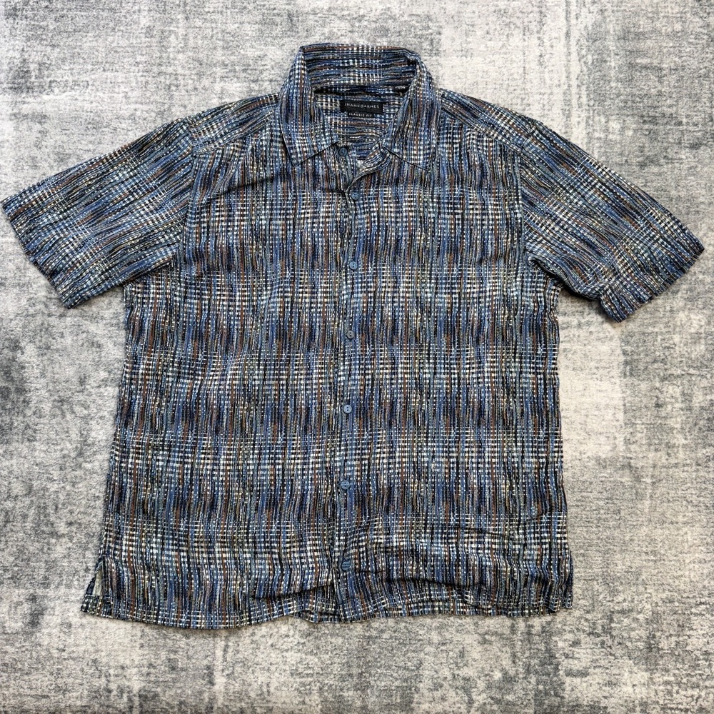 Jhane Barnes Shirt Mens Large Blue Geometric Abstract Silk Cotton Funky Retro - Picture 2 of 8